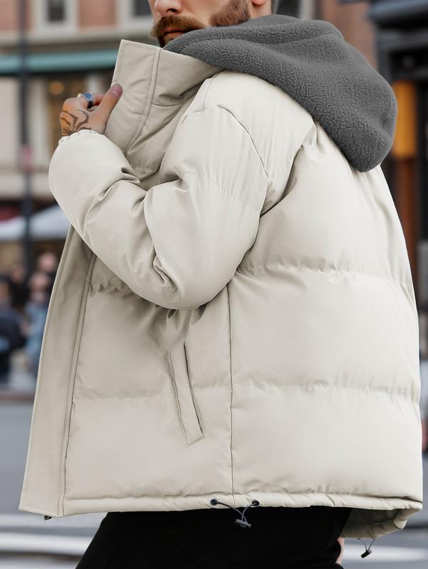 Men's Thickened Windproof Winter Jacket - Cold-Resistant Warm Fleece Lined Hooded Coat with Full Zip Front and Pockets, Mink Fur Collar, Casual Outdoor Jacket Suitable for Cold Weather Regular Fit, Men's Winter Coat Menswear Tops Long Sleeve Tights Beige