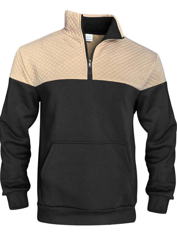 Men's Fall/Winter Patchwork Design Casual Stand-Up Collar Zipper Hoodie Stylish Commuter Sweatshirt New Arrival Men's Warm Pullover christmas gifts for him