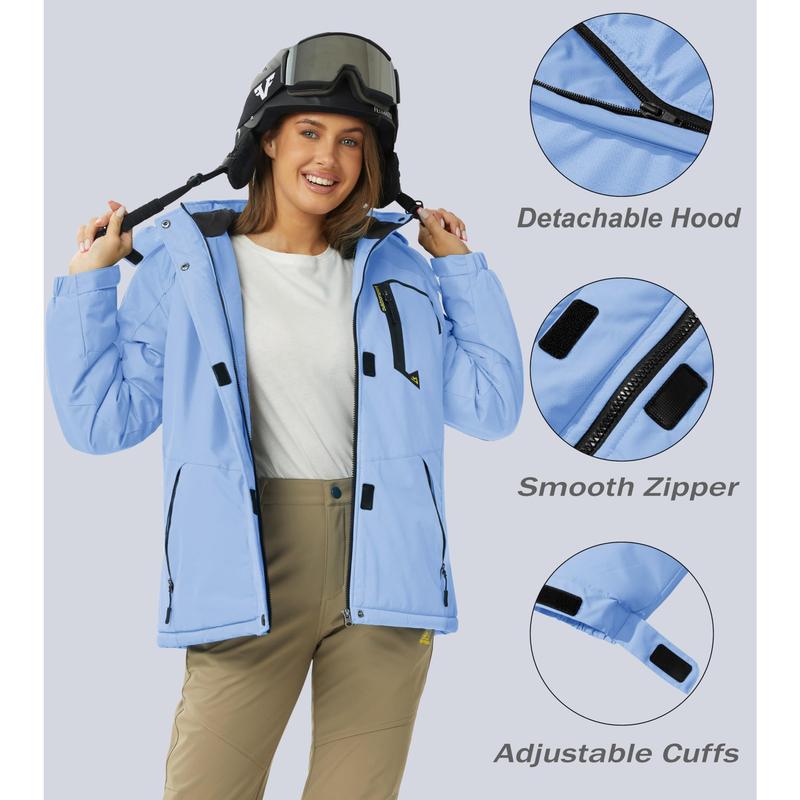 Women's Waterproof Ski Jacket Hooded Fleece Lined Warm Winter Jacket Snow Coat Mountain Windproof Rain Windbreaker FallFreshness Outdoorfun