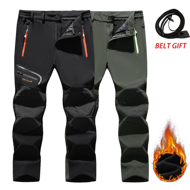 2Pcs Men's Waterproof Softshell Sports Pants with FleeceLining,Reinforced Knees, Belt Included, Multiple Colorsfor Outdoor Adventure Athletic Outfits Athletic Wear Main Image