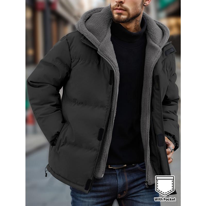 Men's Thickened Windproof Winter Jacket - Cold-Resistant Warm Fleece Lined Hooded Coat with Full Zip Front and Pockets, Mink Fur Collar, Casual Outdoor Jacket Suitable for Cold Weather Regular Fit, Men's Winter Coat Menswear Tops Long Sleeve Tights Beige