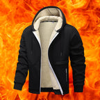 Men's Casual Zipper Wool Lined Hoodie - 100%25 Polyester Solid Color Long Sleeve Jacket, Lightly Stretchable Fabric, Suitable for Spring, Autumn, Hiking & Outdoor Activities, Regular Fit Hooded Sports Shirt, Men’s Warm Coat, Day Fleece Menswear  Beige Bla