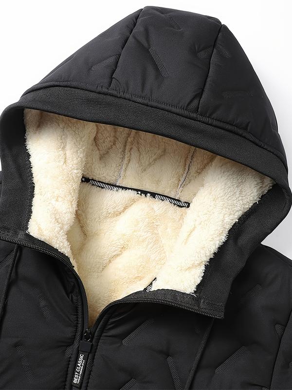 Men's Autumn and Winter Hooded Lamb Woolen Cotton Jacket - Warm and Puffed Full Zipper Jacket with Soft Polyester Lining, Zipper Pockets, Suitable for Cold Weather - Machine Washable, Regular Fit. Menswear Coats Menswear Coats Stylish Tops Beige Casual