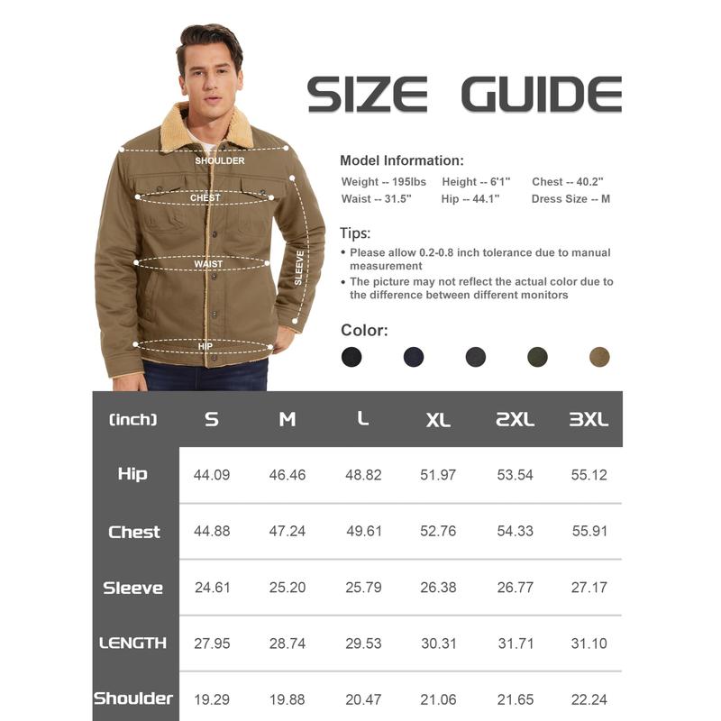 Men's Sherpa Lined Winter Trucker Jacket Warm Multi Pocket Casual Jacket Collared Menswear Tops Cotton Fleece Long Sleeve FallFreshness Khaki Beige Jacket Outdoorfun