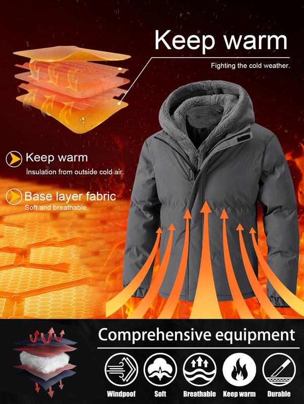 Men's Thickened Windproof Winter Jacket - Cold-Resistant Warm Fleece Lined Hooded Coat with Full Zip Front and Pockets, Mink Fur Collar, Casual Outdoor Jacket Suitable for Cold Weather Regular Fit, Men's Winter Coat Menswear Tops Long Sleeve Tights Beige