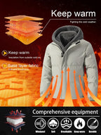 Men's Thickened Windproof Winter Jacket - Cold-Resistant Warm Fleece Lined Hooded Coat with Full Zip Front and Pockets, Mink Fur Collar, Casual Outdoor Jacket Suitable for Cold Weather Regular Fit, Men's Winter Coat Menswear Tops Long Sleeve Tights Beige