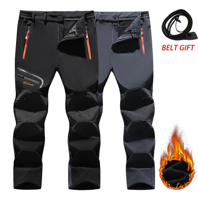 2Pcs Men's Waterproof Softshell Sports Pants with FleeceLining,Reinforced Knees, Belt Included, Multiple Colorsfor Outdoor Adventure Athletic Outfits Athletic Wear Hover Image