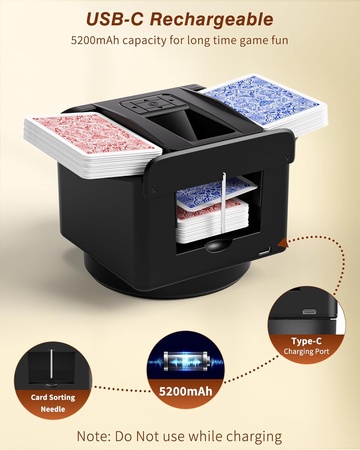 2-in-1 Automatic Card Shuffler and Dealer Machine with 4 Remotes for 1-2 Decks, USB-C Rechargeable, Supports 1-12 Players, Programmable, for Poker, UNO, Blackjack, Texas Holdem