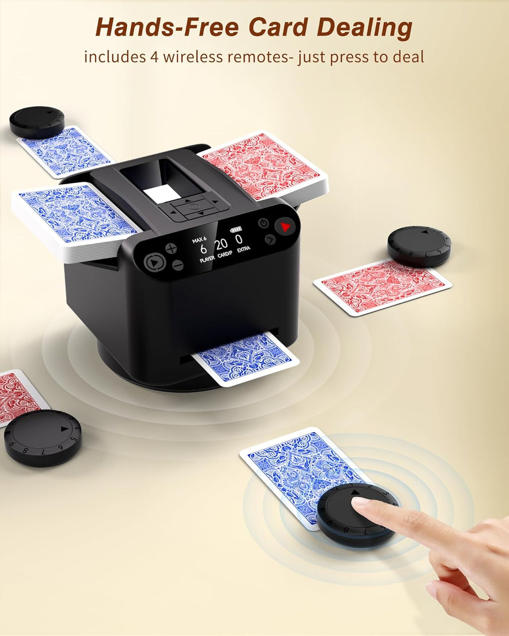 2-in-1 Automatic Card Shuffler and Dealer Machine with 4 Remotes for 1-2 Decks, USB-C Rechargeable, Supports 1-12 Players, Programmable, for Poker, UNO, Blackjack, Texas Holdem