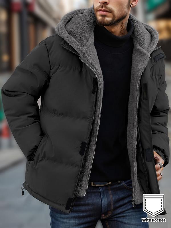 Men's Thickened Windproof Winter Jacket - Cold-Resistant Warm Fleece Lined Hooded Coat with Full Zip Front and Pockets, Mink Fur Collar, Casual Outdoor Jacket Suitable for Cold Weather Regular Fit, Men's Winter Coat Menswear Tops Long Sleeve Tights Beige