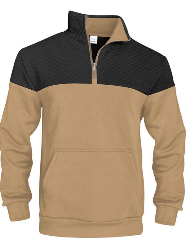 Men's Fall/Winter Patchwork Design Casual Stand-Up Collar Zipper Hoodie Stylish Commuter Sweatshirt New Arrival Men's Warm Pullover christmas gifts for him