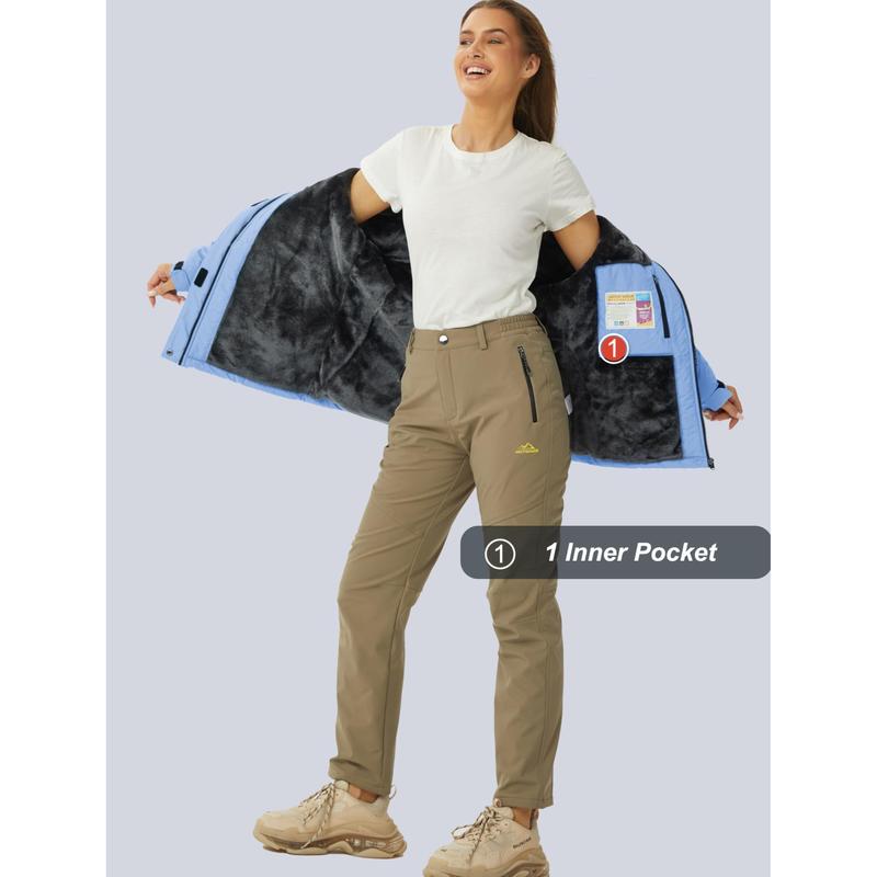 Women's Waterproof Ski Jacket Hooded Fleece Lined Warm Winter Jacket Snow Coat Mountain Windproof Rain Windbreaker FallFreshness Outdoorfun
