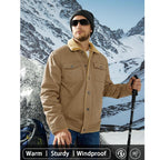 Men's Sherpa Lined Winter Trucker Jacket Warm Multi Pocket Casual Jacket Collared Menswear Tops Cotton Fleece Long Sleeve FallFreshness Khaki Beige Jacket Outdoorfun