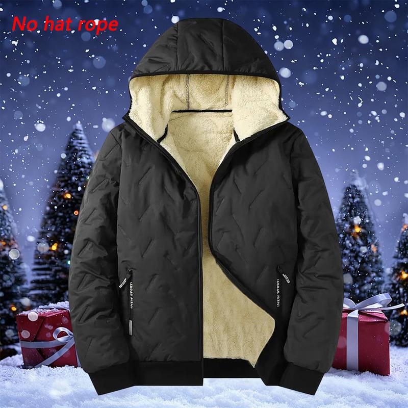 Men's Autumn and Winter Hooded Lamb Woolen Cotton Jacket - Warm and Puffed Full Zipper Jacket with Soft Polyester Lining, Zipper Pockets, Suitable for Cold Weather - Machine Washable, Regular Fit. Menswear Coats Menswear Coats Stylish Tops Beige Casual