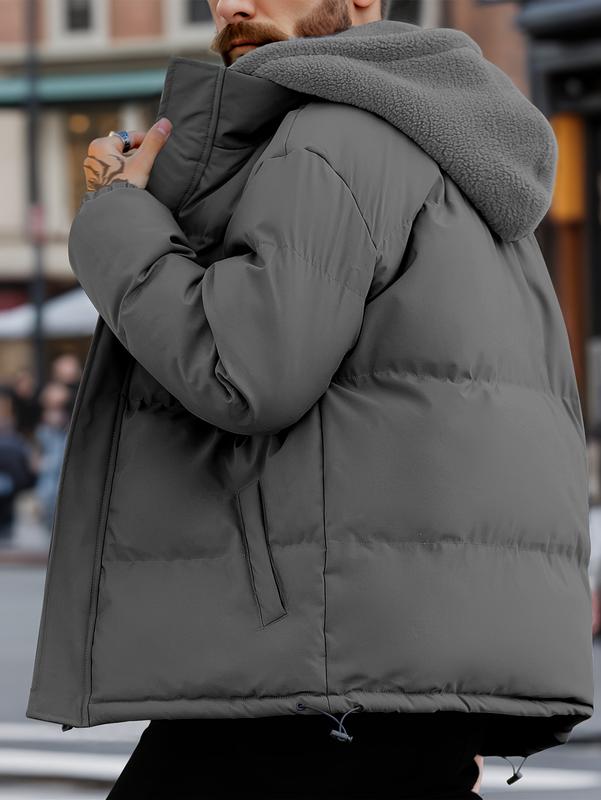 Men's Thickened Windproof Winter Jacket - Cold-Resistant Warm Fleece Lined Hooded Coat with Full Zip Front and Pockets, Mink Fur Collar, Casual Outdoor Jacket Suitable for Cold Weather Regular Fit, Men's Winter Coat Menswear Tops Long Sleeve Tights Beige