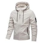Men's Solid Color Windproof Drawstring Zip-up Hoodie Jacket, Casual Long-Sleeve Outdoor Coat with Zipper Pockets, Suitable for Outdoor Activities, All-Season Men's Apparel, Menswear Blue