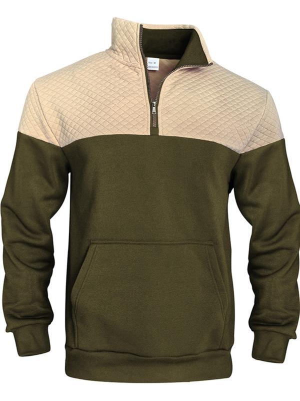 Men's Fall/Winter Patchwork Design Casual Stand-Up Collar Zipper Hoodie Stylish Commuter Sweatshirt New Arrival Men's Warm Pullover christmas gifts for him