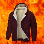 Men's Casual Zipper Wool Lined Hoodie - 100%25 Polyester Solid Color Long Sleeve Jacket, Lightly Stretchable Fabric, Suitable for Spring, Autumn, Hiking & Outdoor Activities, Regular Fit Hooded Sports Shirt, Men’s Warm Coat, Day Fleece Menswear  Beige Bla
